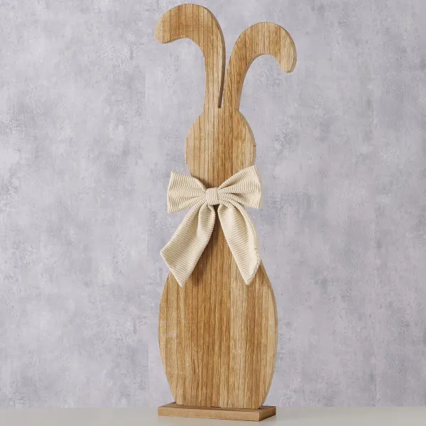 Boltze Osterdeko Hase Bernado M braun mit beigefarbener Schleife 60 cm - Holz & MDF