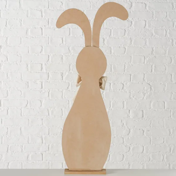 Boltze Osterdeko Hase Bernado L braun mit beigefarbener Schleife 90 cm - Holz & MDF