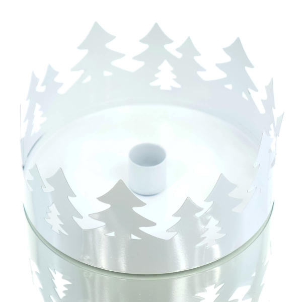 Boltze Weihnachtskerzenhalter Ella Waldsilhouette Weiß Ø 15 cm - Metall