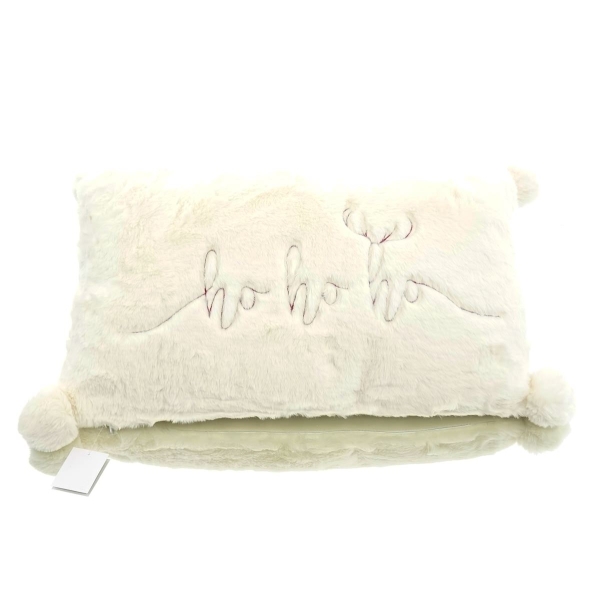 Boltze Weihnachtskissen Navid Cremeweiß `hohoho´ mit Geweih 58 x 30 cm - Polyester