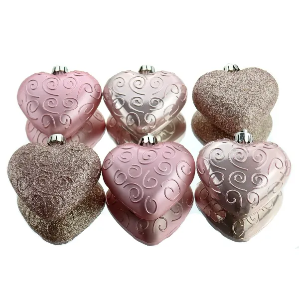 Bruchfeste Weihnachtsanhänger in Herzform Rosa 7 cm aus Kunststoff - 6er Set