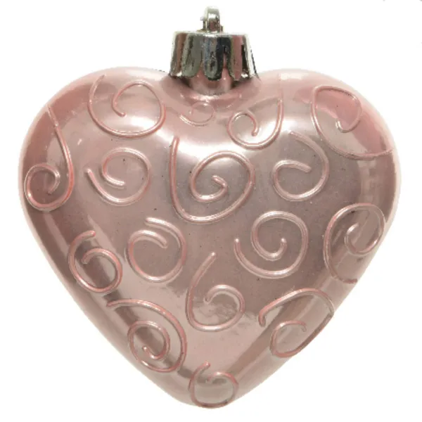 Bruchfeste Weihnachtsanhänger in Herzform Rosa 7 cm aus Kunststoff - 6er Set