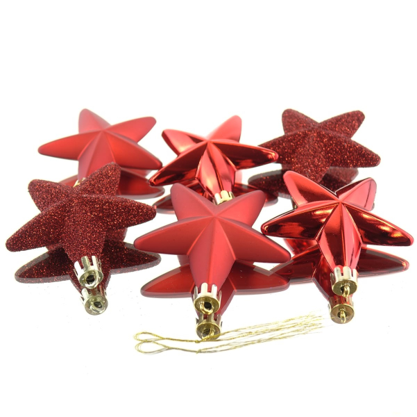 Bruchfeste Weihnachtsanhänger Sterne Christmas Red rot Ø 7,5 cm aus Kunststoff - 6er Set