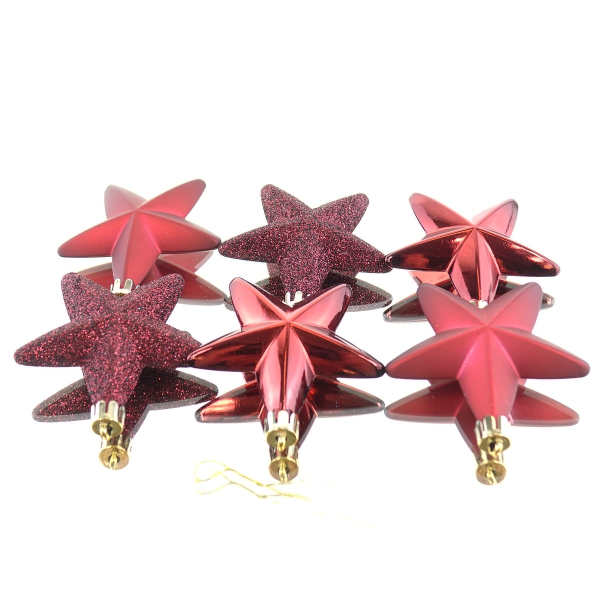 Bruchfeste Weihnachtsanhänger Sterne Ox Blood Ø 7,5 cm aus Kunststoff - 6er Set