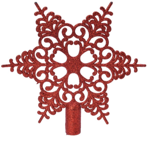 Bruchfeste Weihnachtsbaumspitze Barock Stern Rot mit Glitter aus Kunststoff