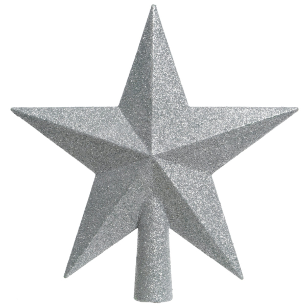 Bruchfeste Weihnachtsbaumspitze Stern Silberfarben mit Glitter Ø 19 cm - Kunststoff