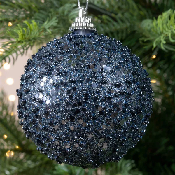 Bruchfeste Weihnachtskugel Nachtblau Glitter Ø 8 cm - Kunststoff