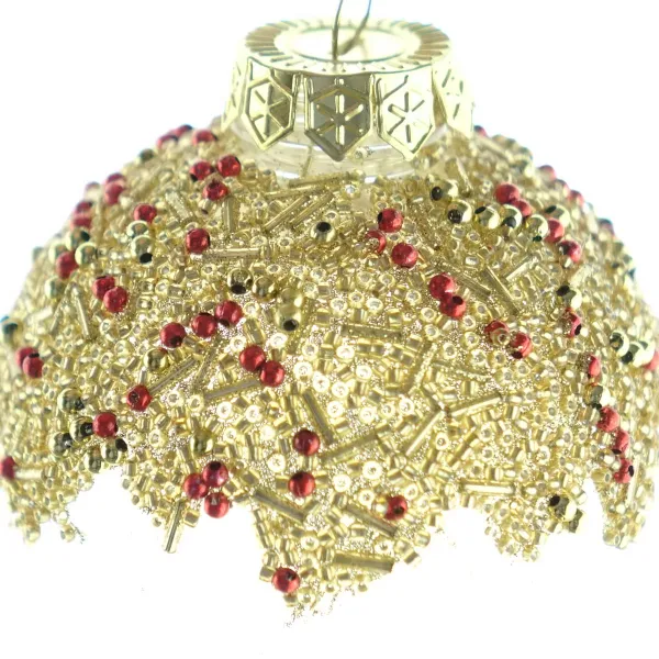 Bruchfeste Weihnachtskugel Transparent & Goldfarben mit Perlen Ø 8 cm - Kunststoff