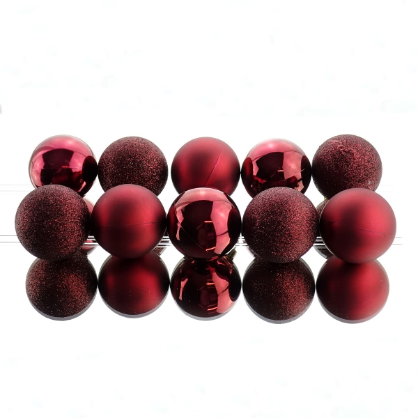 Bruchfeste Weihnachtskugeln Ox Blood dunkelrot Ø 6 cm aus Kunststoff - 10er Set 