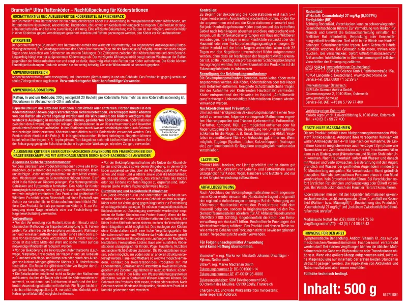 Brumolin® Ultra Rattenköder 500 g - 50 Köderbeutel x 3