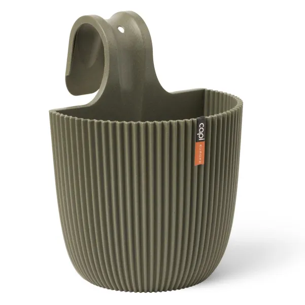 Capi Europe Pflanzgefäß für Balkongeländer Groove Grün 22 cm - Kunststoff