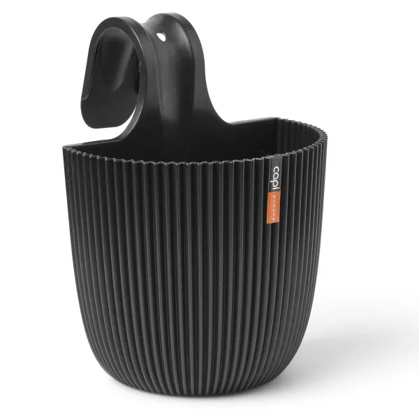 Capi Europe Pflanzgefäß für Balkongeländer Groove Schwarz 22 cm - Kunststoff