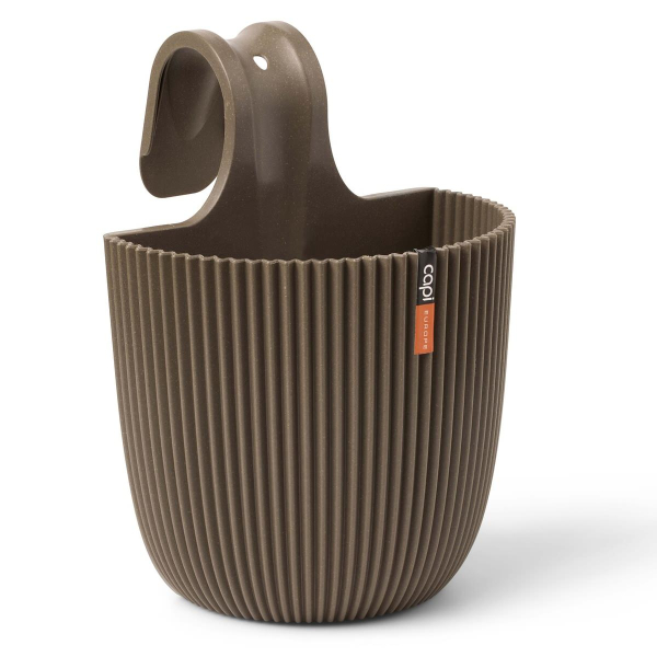 Capi Europe Pflanzgefäß für Balkongeländer Groove Taupe 22 cm - Kunststoff