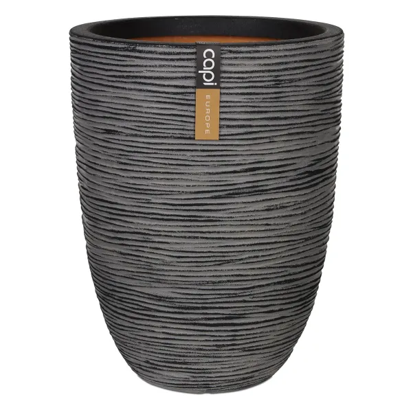 Capi Europe Pflanzgefäß Rib NL Elegant Anthrazit niedrig Ø 34 cm x 46 cm - Kunststoff