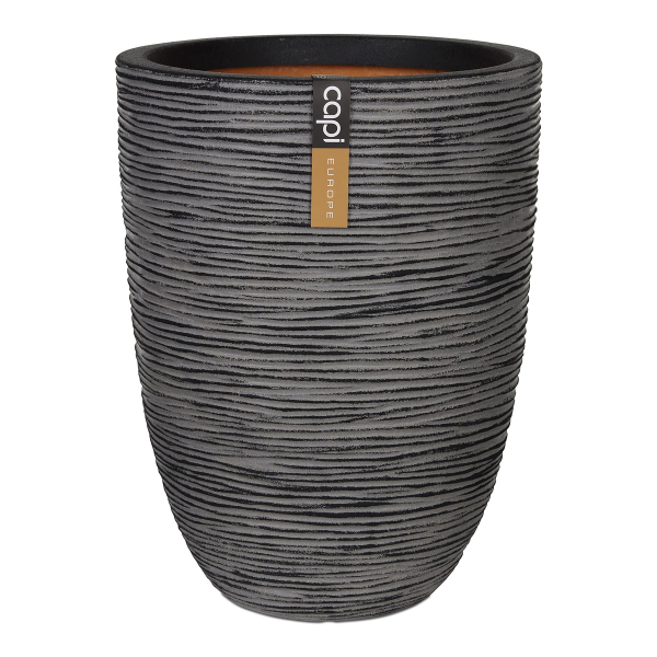 Capi Europe Pflanzgefäß Rib NL Elegant Anthrazit niedrig Ø 46 cm x 58 cm - Kunststoff