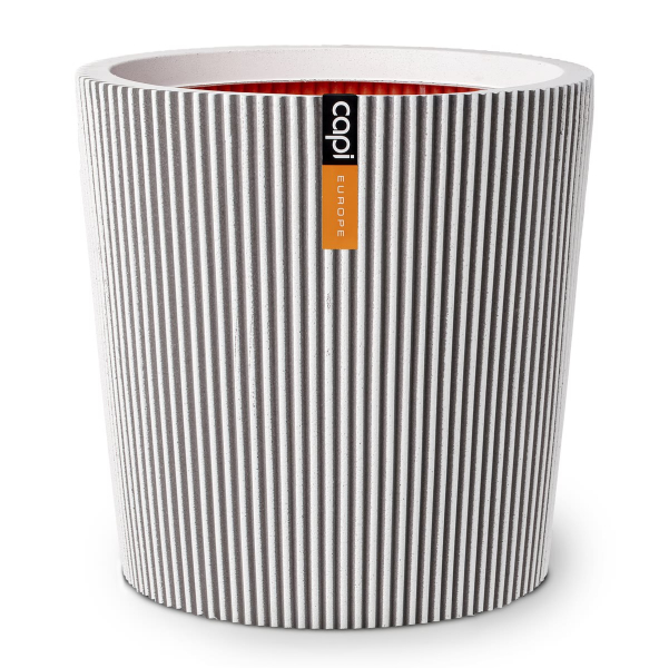 Capi Europe Pflanzgefäß Groove NL Konisch Elfenbeinfarben mit Isolierschicht Ø 45 cm - Kunststoff