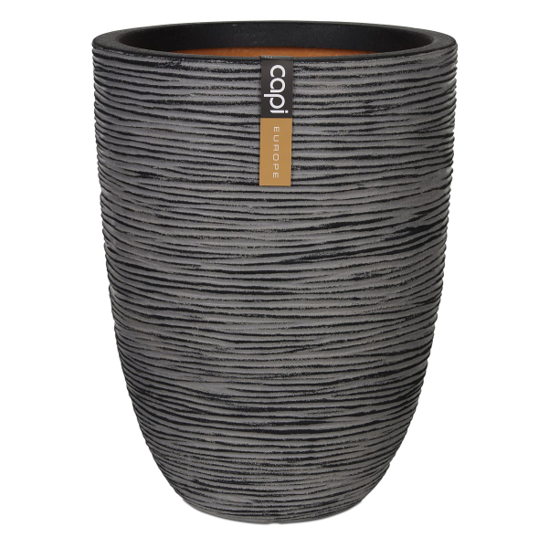 Capi Europe Pflanzgefäß Rib NL Elegant Anthrazit niedrig Ø 34 cm x 46 cm - Kunststoff