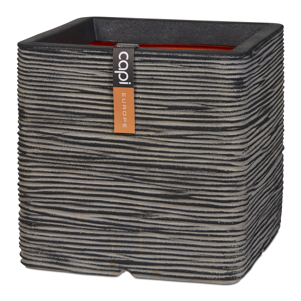 Capi Europe Pflanzgefäß Rib NL Quadratisch Anthrazit 30 x 30 cm - Kunststoff
