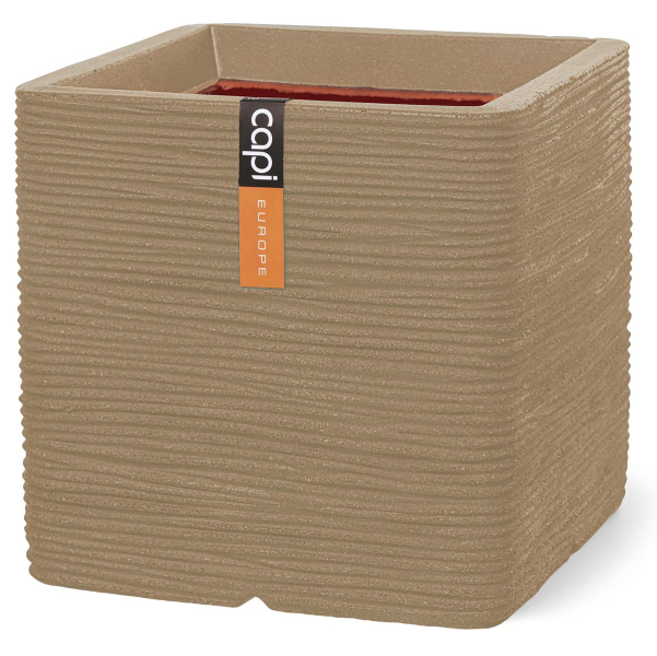 Capi Europe Pflanzgefäß Rib NL Quadratisch  Beige 30 x 30  cm - Kunststoff