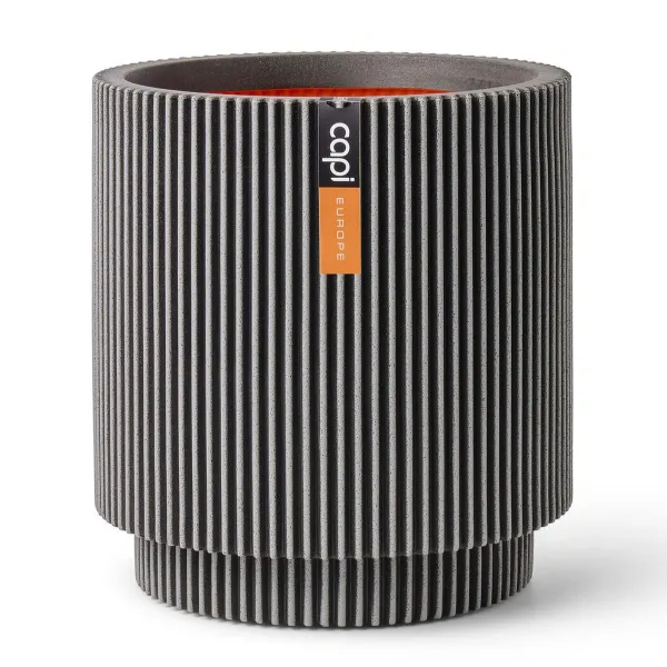 Capi Europe Pflanzgefäß Groove NL Zylinder Anthrazit mit Isolierschicht Ø 43,5 cm - Kunststoff