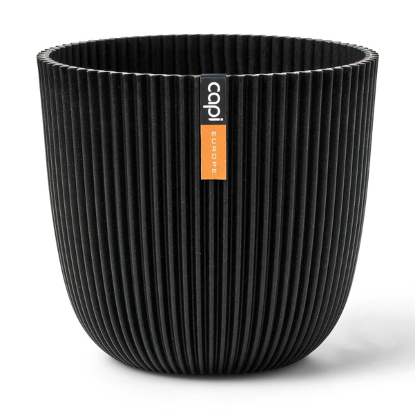 Capi Europe Übertopf Groove Kugel Schwarz Ø 16,5 cm - Kunststoff