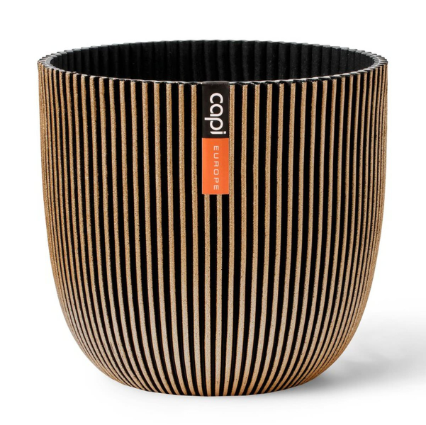 Capi Europe Übertopf Groove Kugel Schwarz & Goldfarben Ø 16,5 cm - Kunststoff