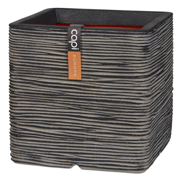 Capi Europe Pflanzgefäß Rib NL Quadratisch Anthrazit 40 x 40 cm - Kunststoff