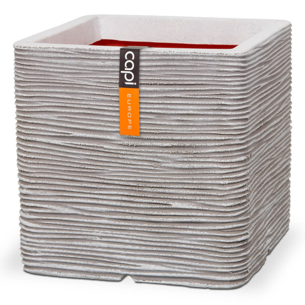 Capi Europe Pflanzgefäß Rib NL Quadratisch  Elfenbeinfarben 30 x 30 cm - Kunststoff