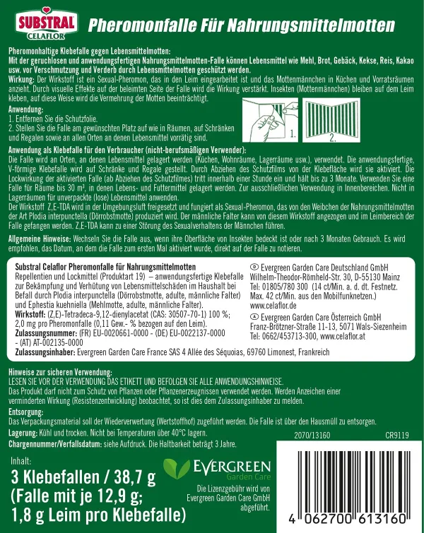 SUBSTRAL® CELAFLOR® Pheromonfalle für Nahrungsmittelmotten - 3 Fallen