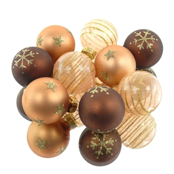 Christbaum-Micro-Kugeln Braun & Goldfarben 3er mix Ø 3 cm aus Glas - 9er Set