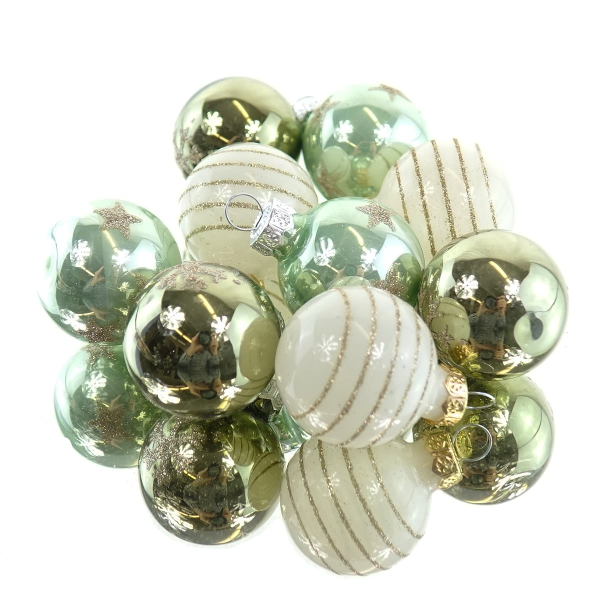 Christbaum-Micro-Kugeln Grün & Weiß 3er mix Ø 3 cm aus Glas - 9er Set