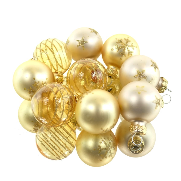 Christbaum-Micro-Kugeln Perle & Goldfarben 3er mix Ø 3 cm aus Glas - 9er Set