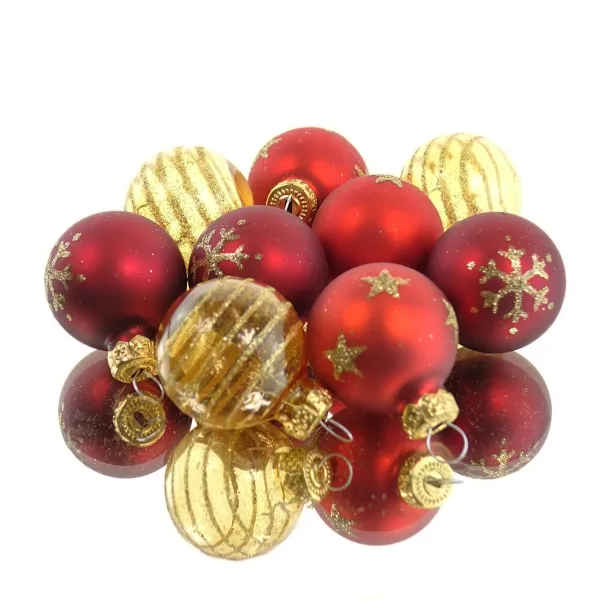 Christbaum-Micro-Kugeln Rot & Goldfarben 3er mix Ø 3 cm aus Glas - 9er Set