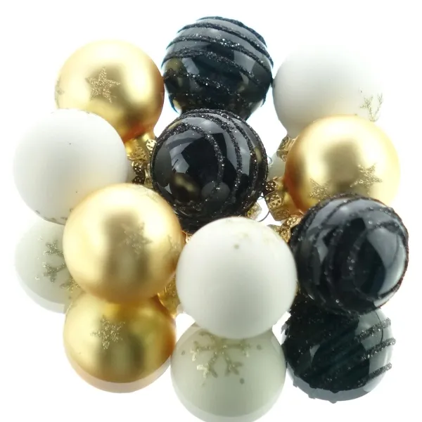 Christbaum-Micro-Kugeln Wollweiß Braun & Goldfarben & Schwarz Ø 3 cm aus Glas - 9er Set Christbaum-Micro-Kugeln Wollweiß Braun & Goldfarben & Schwarz Ø 3 cm aus Glas - 9er Set