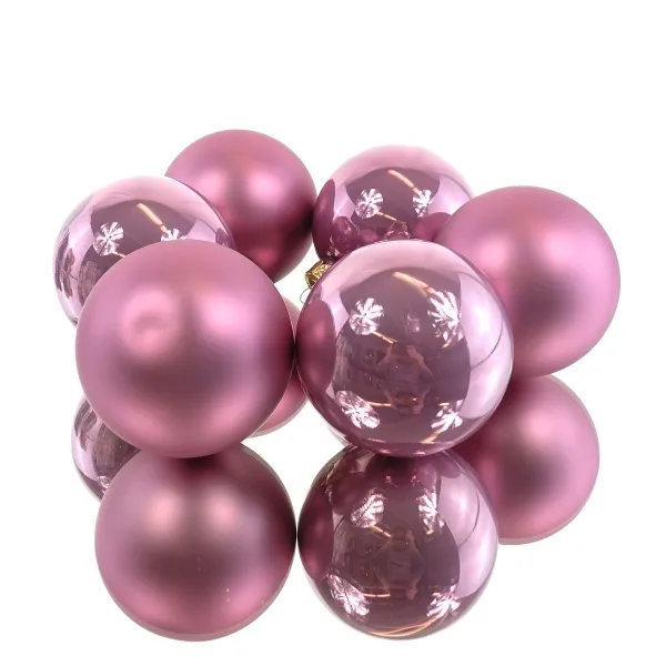 Christbaumkugeln Altpink 3 x glänzend & 3 x matt Ø 8 cm aus Glas - 6er Set