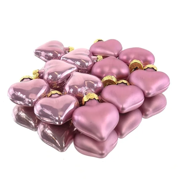 Christbaumkugeln Altpink Herzform 6 x glänzend & 6 x matt aus Glas - 12er Set