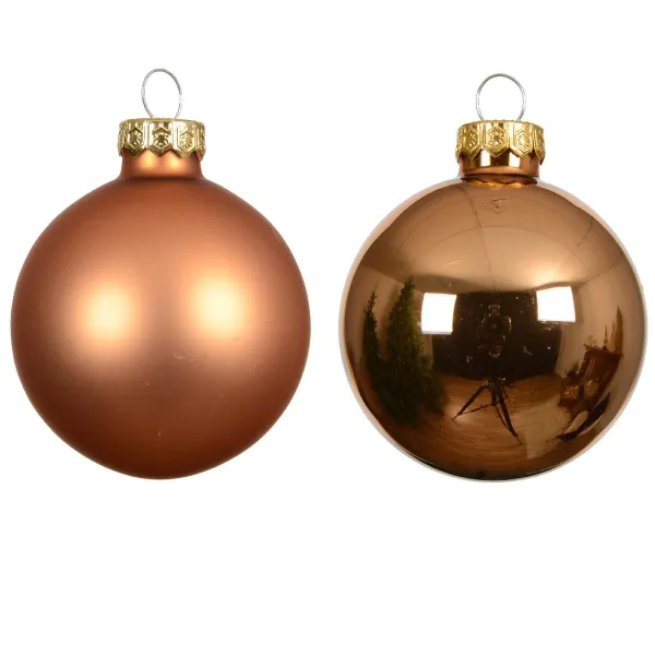 Christbaumkugeln Brandy Orange 3 x glänzend & 3 x matt Ø 8 cm aus Glas - 6er Set