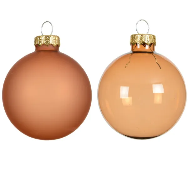 Christbaumkugeln Brandy Orange 3 x transparent & 3 x matt Ø 6 cm aus Glas - 6er Set