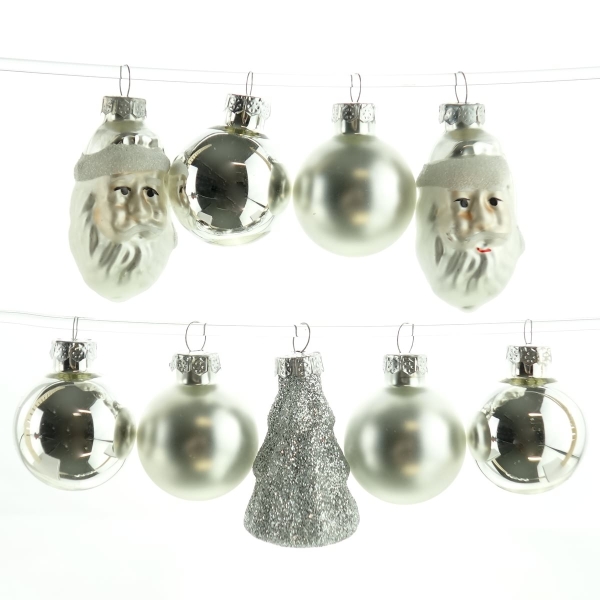 Christbaumkugeln Figuren Mix Silberfarben aus Glas - 9er Set