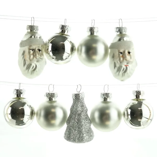 Christbaumkugeln Figuren Mix Silberfarben aus Glas - 9er Set