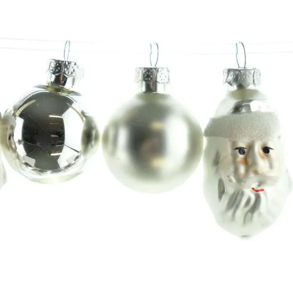 Christbaumkugeln Figuren Mix Silberfarben aus Glas - 9er Set