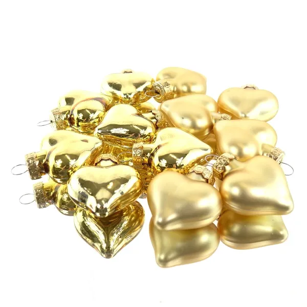 Christbaumkugeln Goldfarben Herzform 6 x glänzend & 6 x matt aus Glas - 12er Set