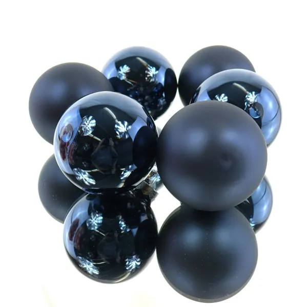 Christbaumkugeln Nachtblau 3 x glänzend & 3 x matt Ø 8 cm aus Glas - 6er Set