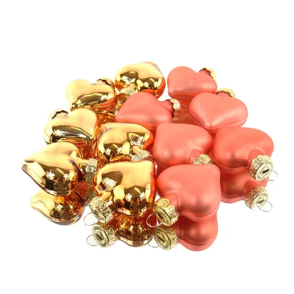 Christbaumkugeln Orange Herzform 6 x glänzend & 6 x matt aus Glas - 12er Set