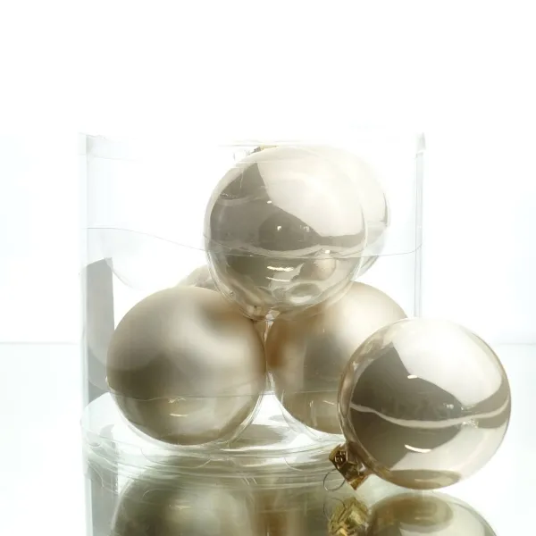 Christbaumkugeln Pearl beige Ø 8 cm aus Glas - 6er Set