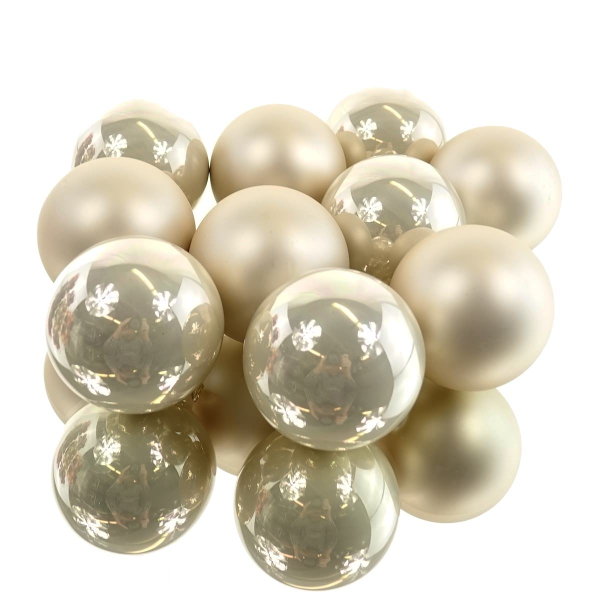 Christbaumkugeln Pearl creme - beige 5 x glänzend & 5 x matt Ø 6 cm aus Glas  - 10er Set