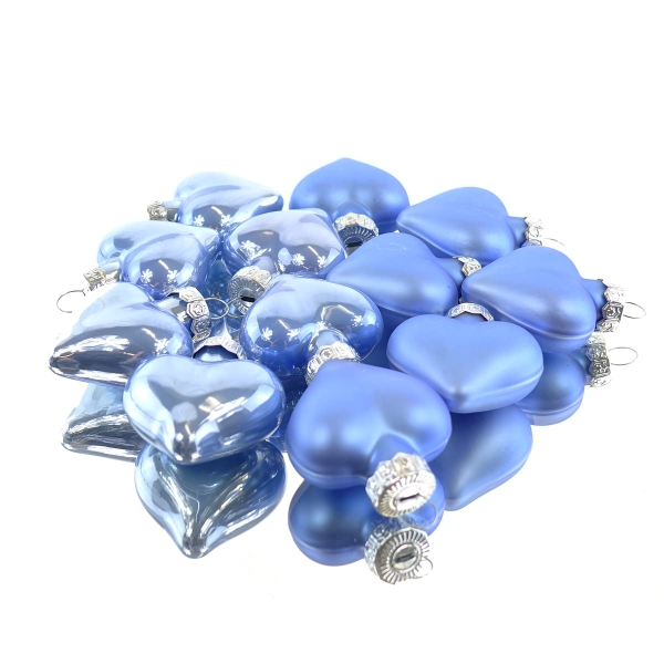 Christbaumkugeln Sky Blue Herzform 6 x glänzend & 6 x matt aus Glas - 12er Set