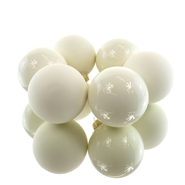 Christbaumkugeln Wollweiß 3 x glänzend & 3 x matt Ø 8 cm aus Glas - 6er Set