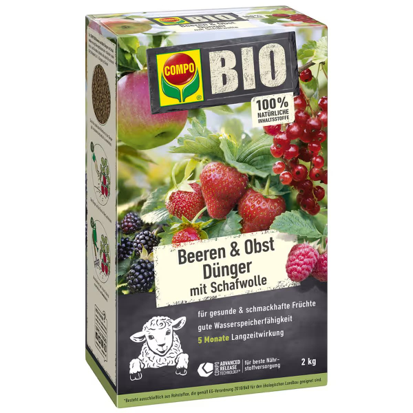 COMPO BIO Beeren- und Obst Dünger mit Schafwolle - 2 kg