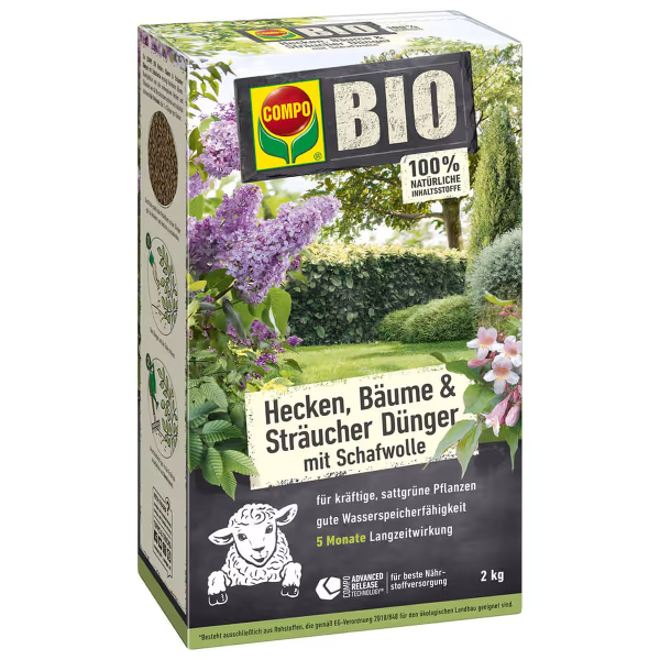 COMPO BIO Hecken, Bäume und Sträucher Dünger mit Schafwolle - 2 kg